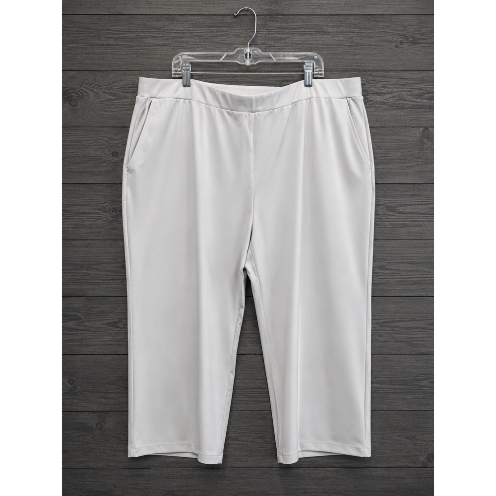 Susan Graver Liquid Knit Fushion Pull On Crop Pants 3XP White Pockets A487759